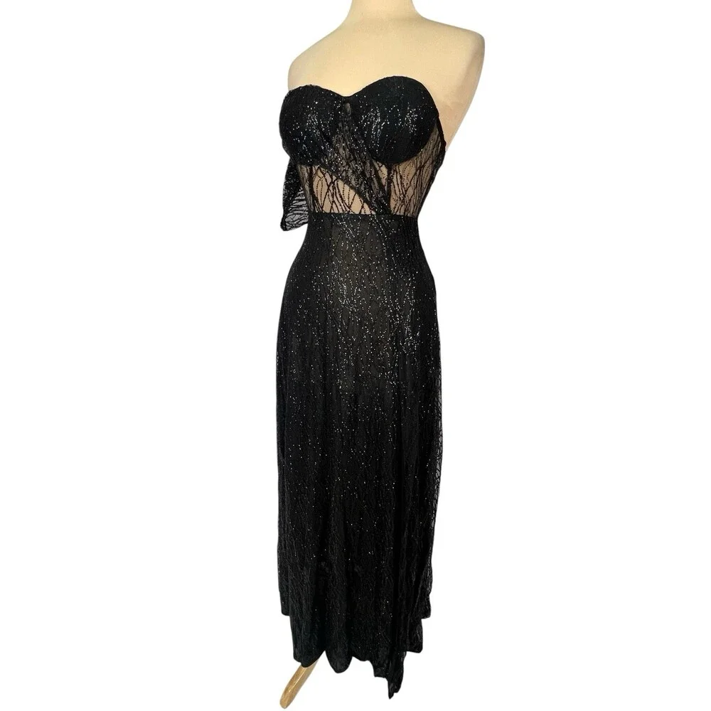 Alamour The Label Black Formal Gown S Strapless Glitter The Ayelet Evening Dress - Picture 3 of 16